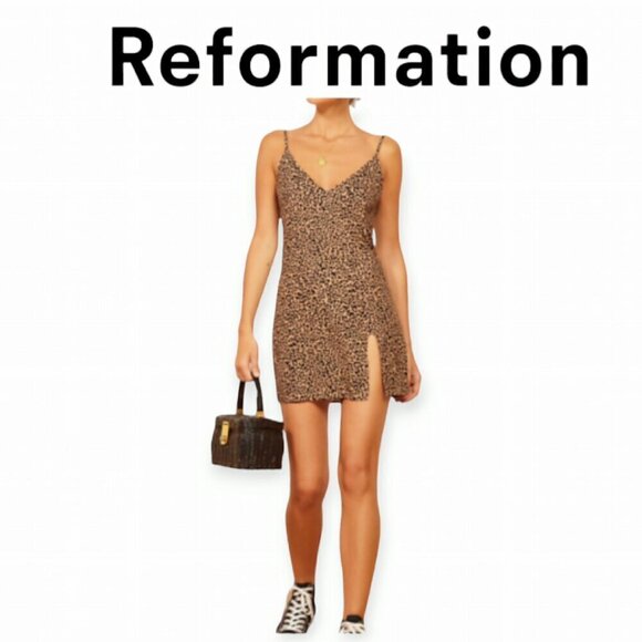 Reformation Marlowe Mini Dress 2X Leopard New - Picture 1 of 16